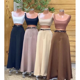Kit 4 Saia Longa Rodada Feminina Alfaiataria Moda Evangélica Casual Básica Inverno Cintura Alta Elegância Tendência