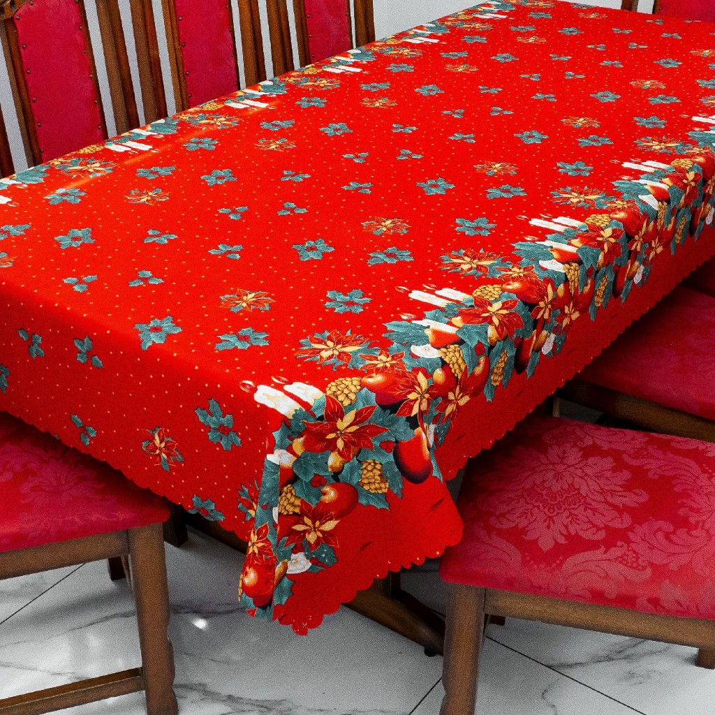 Belíssima Toalha de Mesa Natalina 12 Lugares 3,50m x 1,40m Oxford Estampado