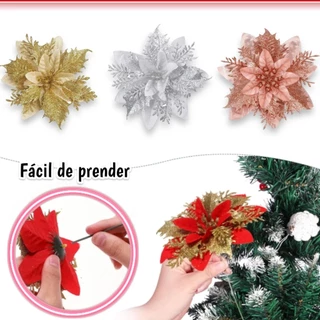 Kit 3/6/12 Flores Com Glitter Natal Artificial Flores Vermelho e Dourado Enfeite Decorativo