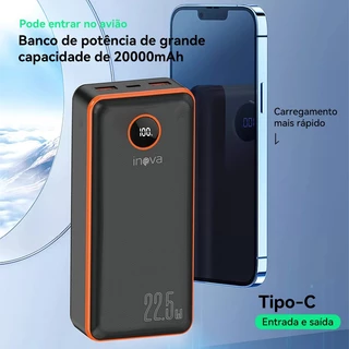 Banco de potência de grande capacidade de 20000mAh, carregamento rápido de 22,5 W com display