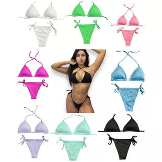 Biquini  Conjunto Tecido Canelado Com Bojo Bikini Varias Cores Verão Tendencia Do Ano em Oferta na Shopee