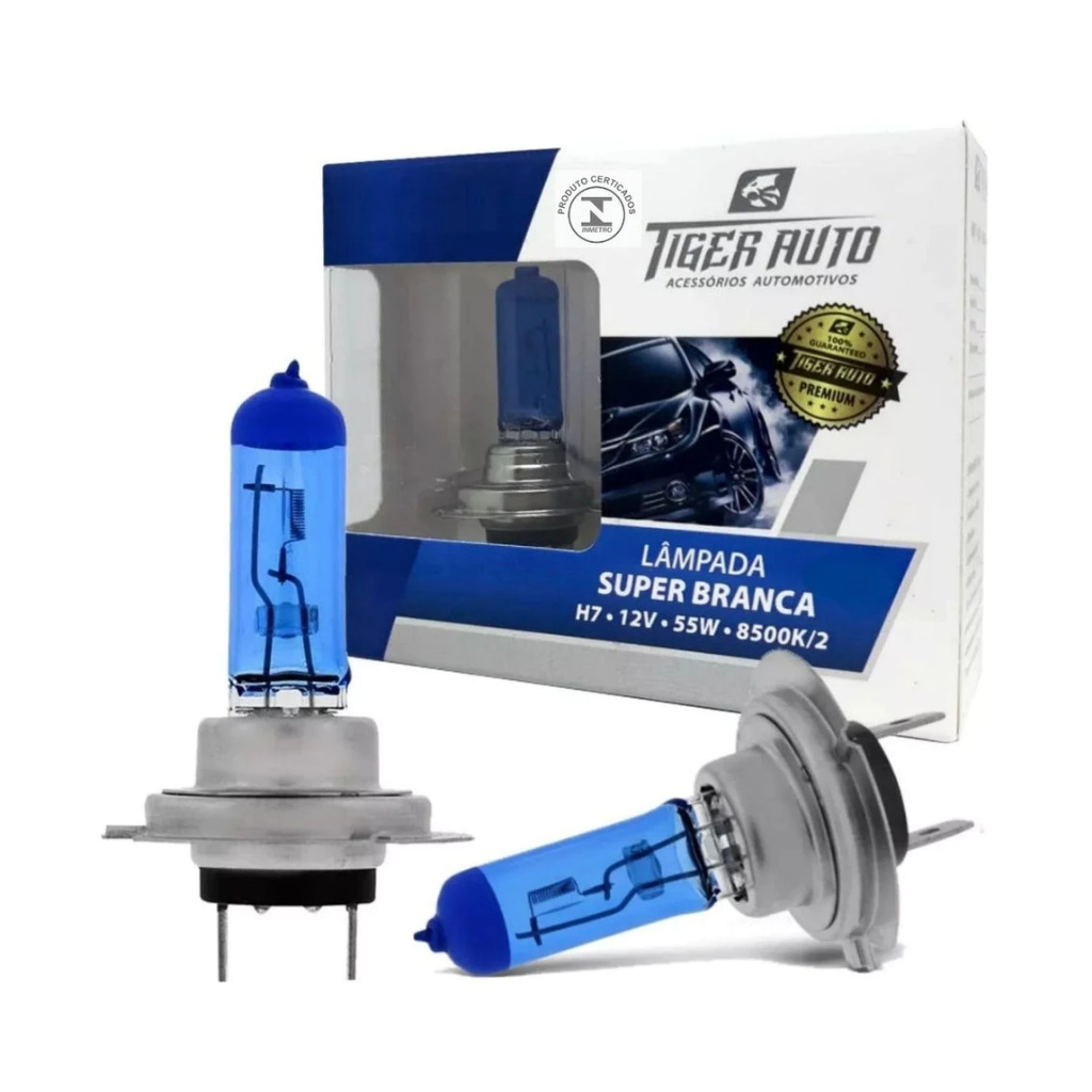 Par Lâmpada Super Branca Premium H7 Tiger Auto 8500K 55W | Shopee Brasil