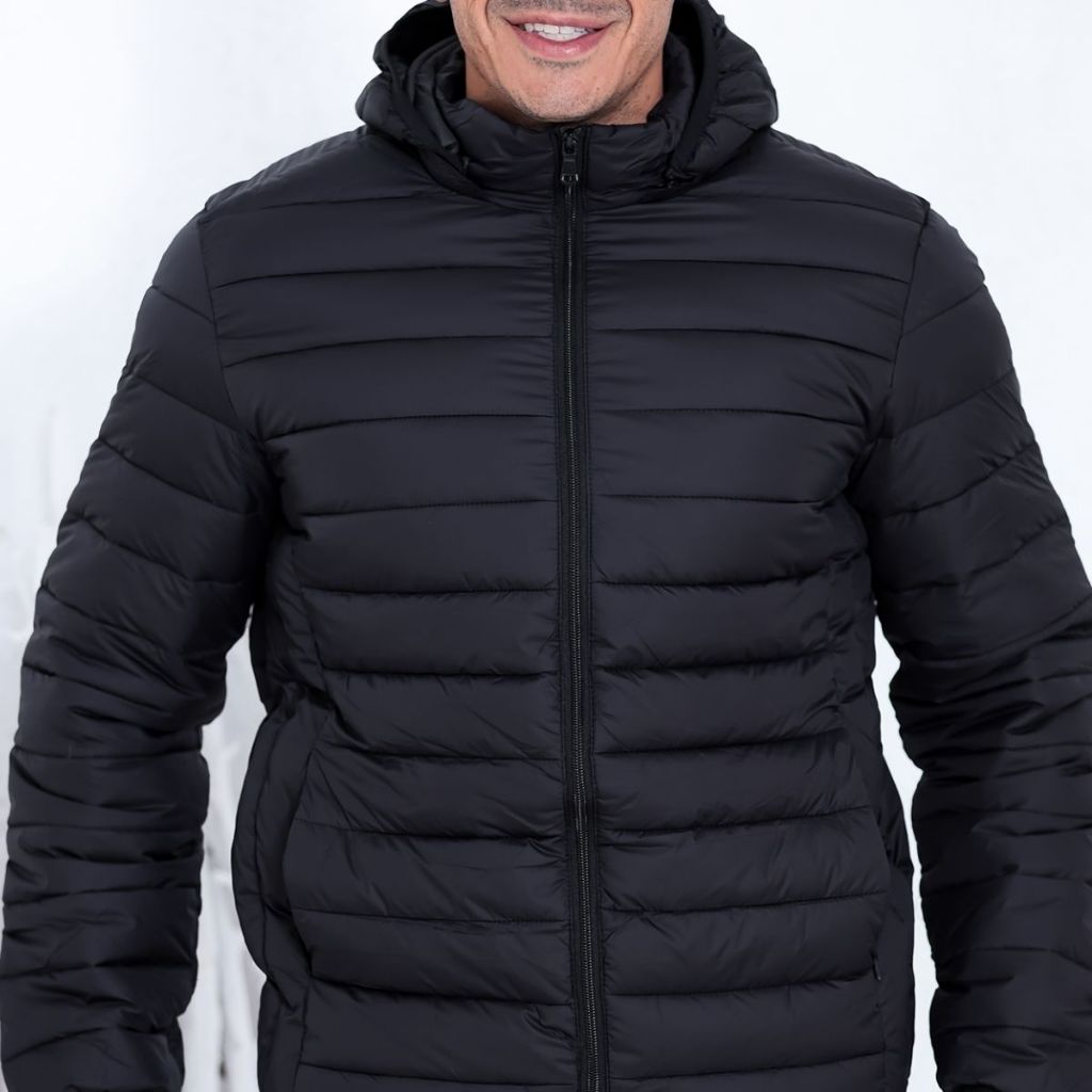 Jaqueta Gominho Masculina Casaco Preto Básico Bobojaco com Capuz