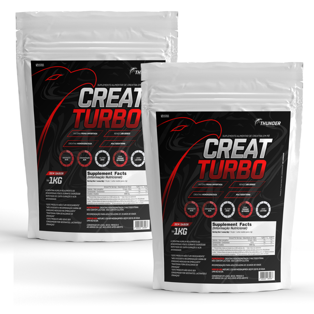 2x Creatina Creat Turbo Refil 1kg cada Total 2kg Thunder - Creatine ...