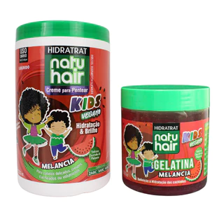 Kit Creme de Pentear Melancia + Gelatina de Melancia Natuhair 500g Antifrizz Modelador de cachos Definição Cachos Crespo