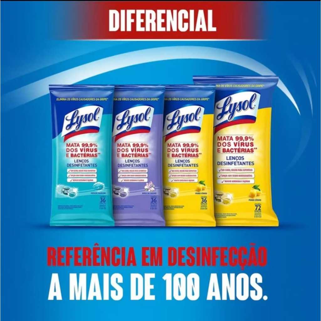 Lenços Umedecidos Lenços Desinfetantes Lysol – Pacote com 36 unidades