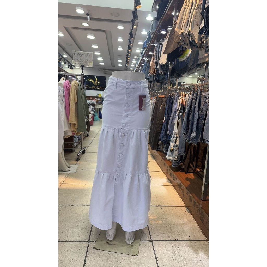 saia longa jeans branca Shopee Brasil