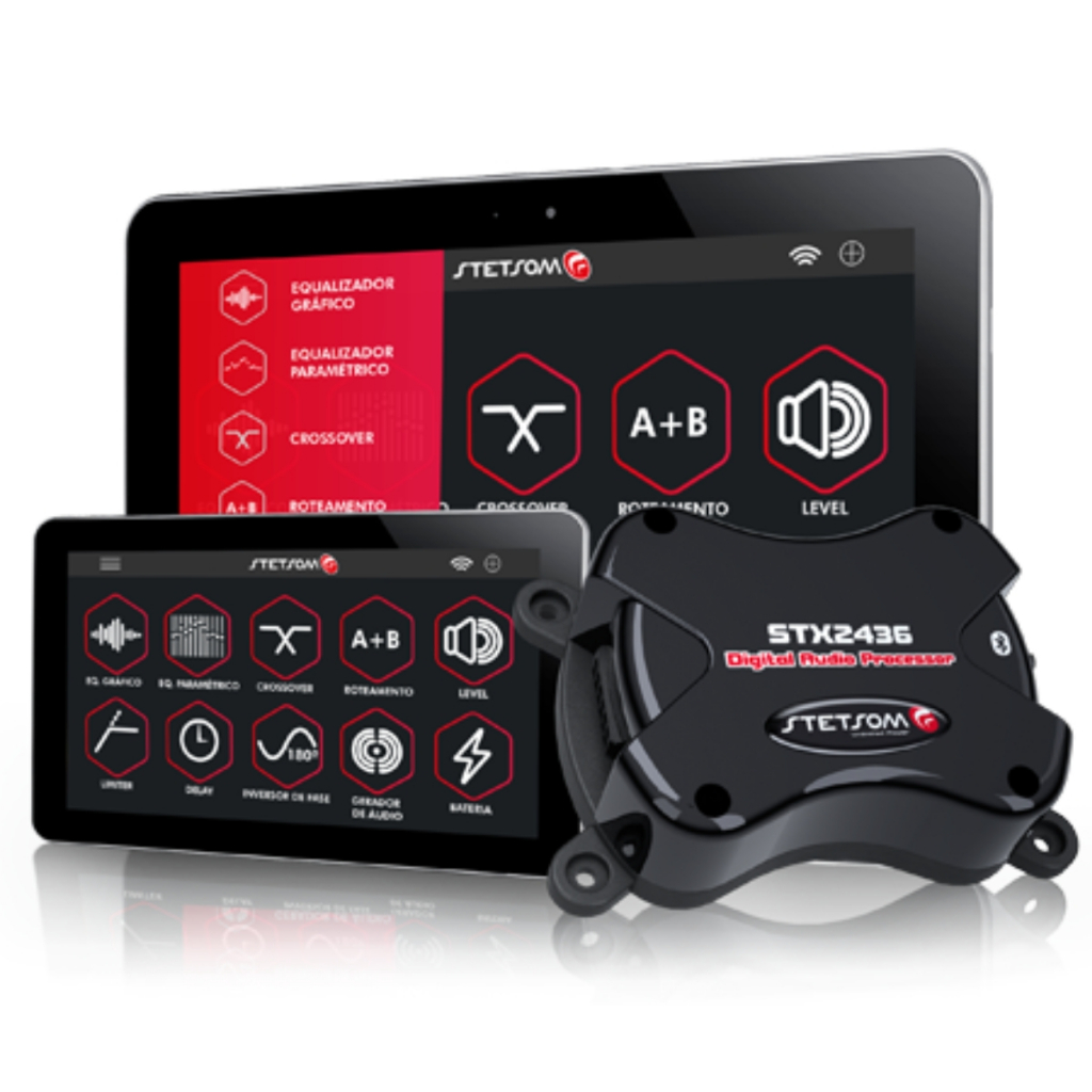 Processador de Áudio Digital Stetsom STX2436 2 Entradas 4 Saídas Bluetooth Interface Android