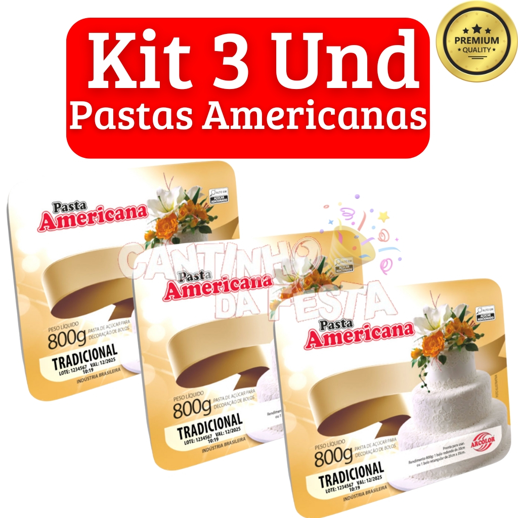 Kit 3 Pasta Americana Tradicional Branca Extra Macia Arcolor
