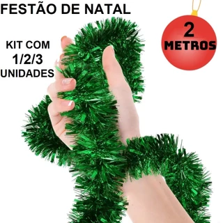Festão Verde De Natal 2mx7Cm Enfeite Ideal Decoração Para Encher Sua Arvore Para Arvore De Natal