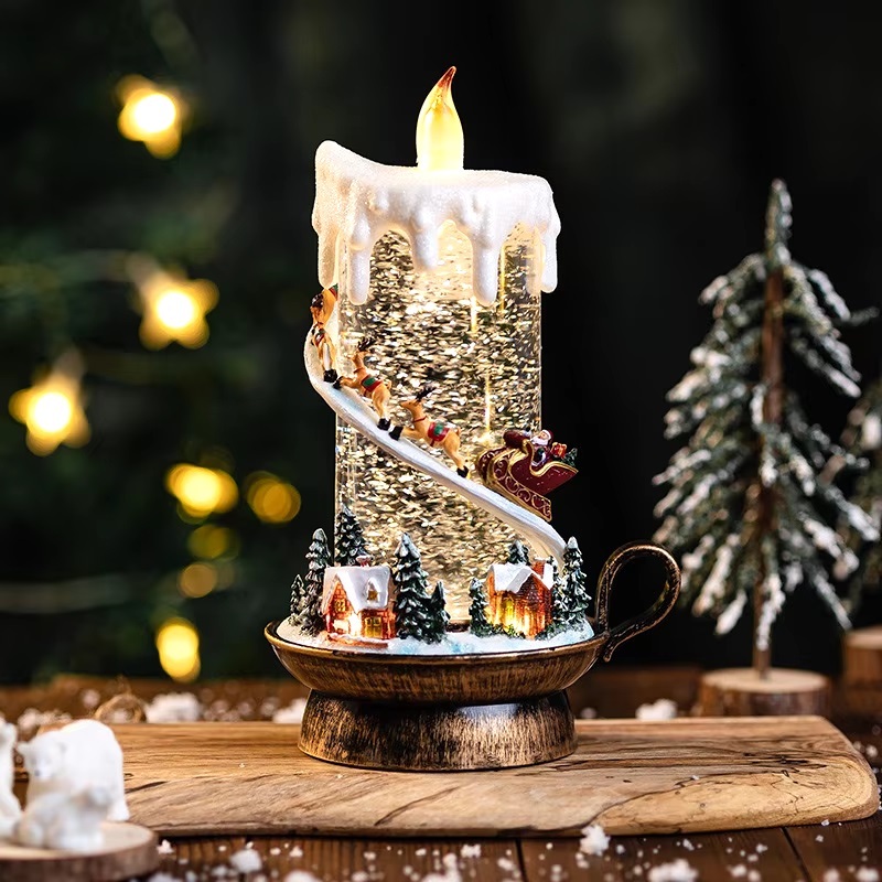 Enfeite de Natal Musical Vela de Gelo Led Papai Noel Trenó Renas - Decoração Natalina de Luxo 23cm