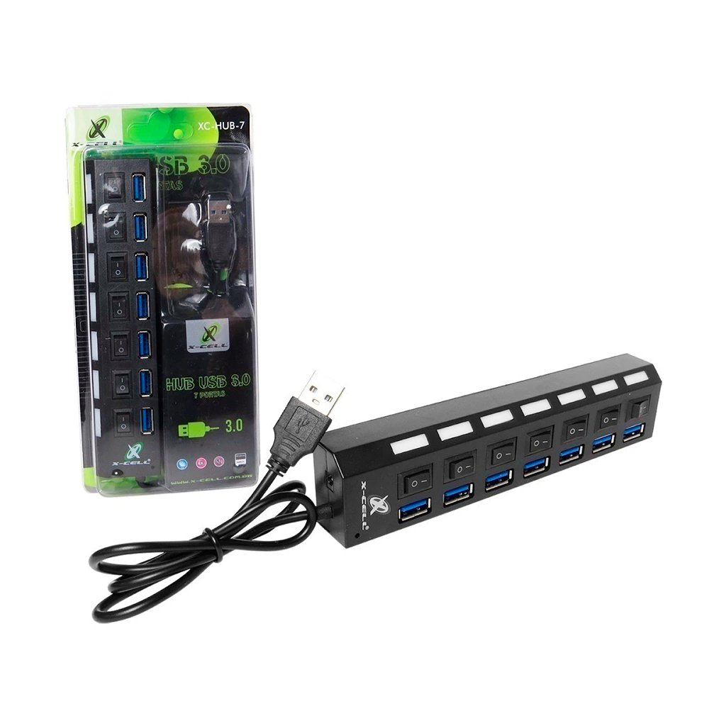 Hub Usb 3.0 - 7 Portas Chaveada C/ Led Indicador Azul