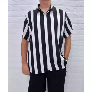 Camisa Masculina Social Plus Size Estampa Listra Manga Curta