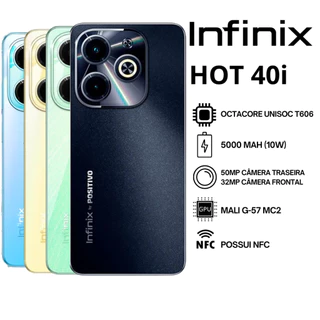 Infinix Hot 40i 4G 256GB/8GB RAM, Cãmera 50MP, Processador Octacore Unisoc T606, NFC, Bateria 5000Mah