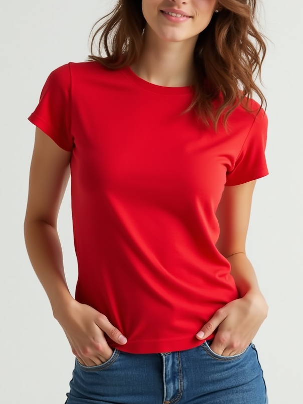 Camiseta Camisa Baby Look Vermelha Feminina Básica 100% Algodão