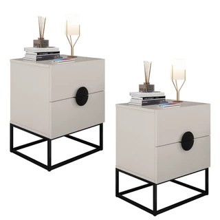 Kit 2 Mesas De Cabeceira Moderno Estilo Industrial Com 2 Gavetas Puxador Meia Lua - LH Móveis