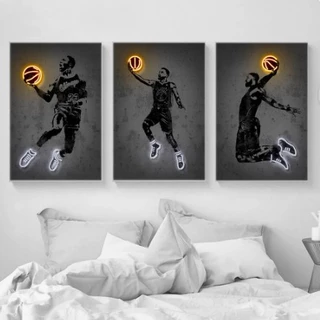 Quadro Decorativo Jogadores De Basquete LeBron James Shaquille O'Neal Motivação Inspiração