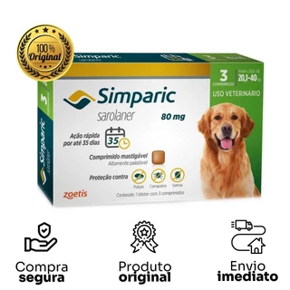 Antipulgas Para Cães Simparic 80mg 20,1-40kg 3 Comprimido