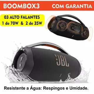 Caixa de Som Grande via Bluetooth Boombox 3 Alto-falantes -5h Bateria - Versão Mais Potente. Resistente a Água.