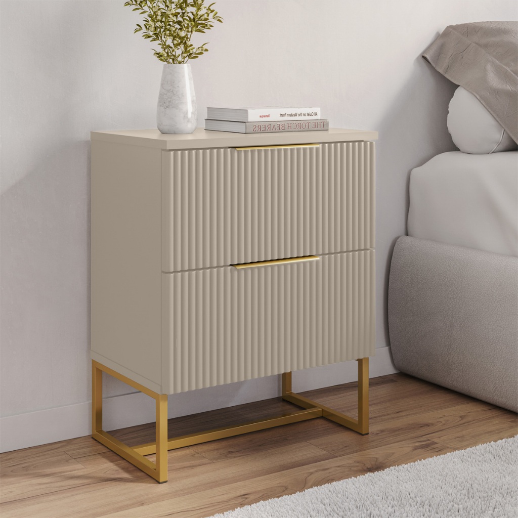 Mesa de Cabeceira Estilo Industrial 2 Gavetas Ripadas 100% MDF - LH Móveis