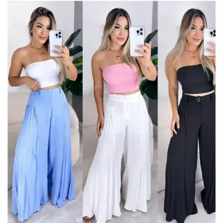 Calça Feminina Pantalona Plissada Duna Elegante