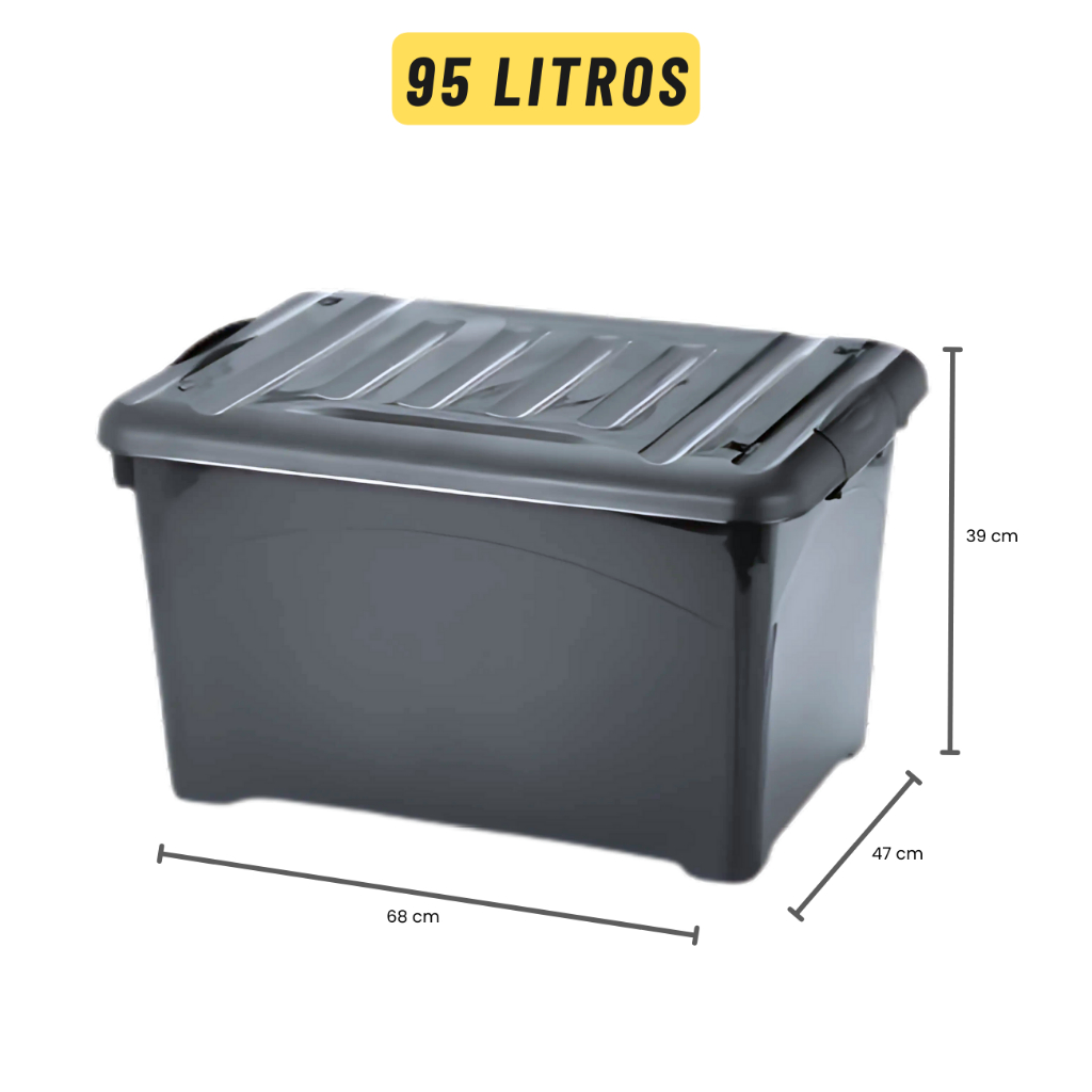 Caixa Organizadora Container 45L 65L 95L Com Tampa Trava e Rodinha ...