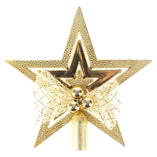 Estrela Ponteira Enfeite Luxo Topo Árvore De Natal 18cm Com Laço Dourado