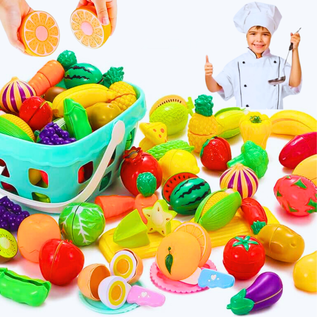 Kit Comidinha Infantil Frutas e Legumes com Velcro 20 Peças Cozinha Faz ...