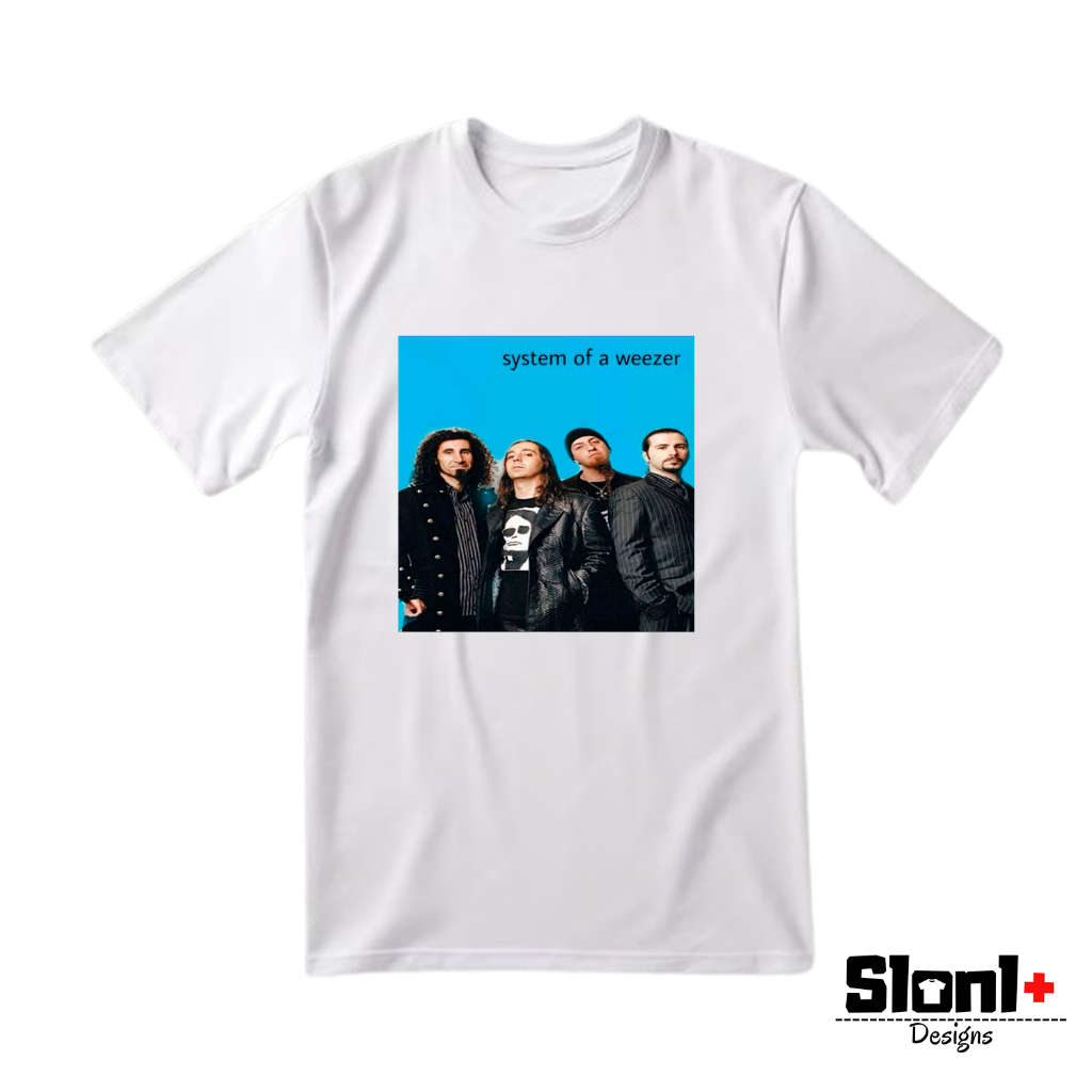 Camiseta branca System of a Weezer System of a Down 100% poliéster