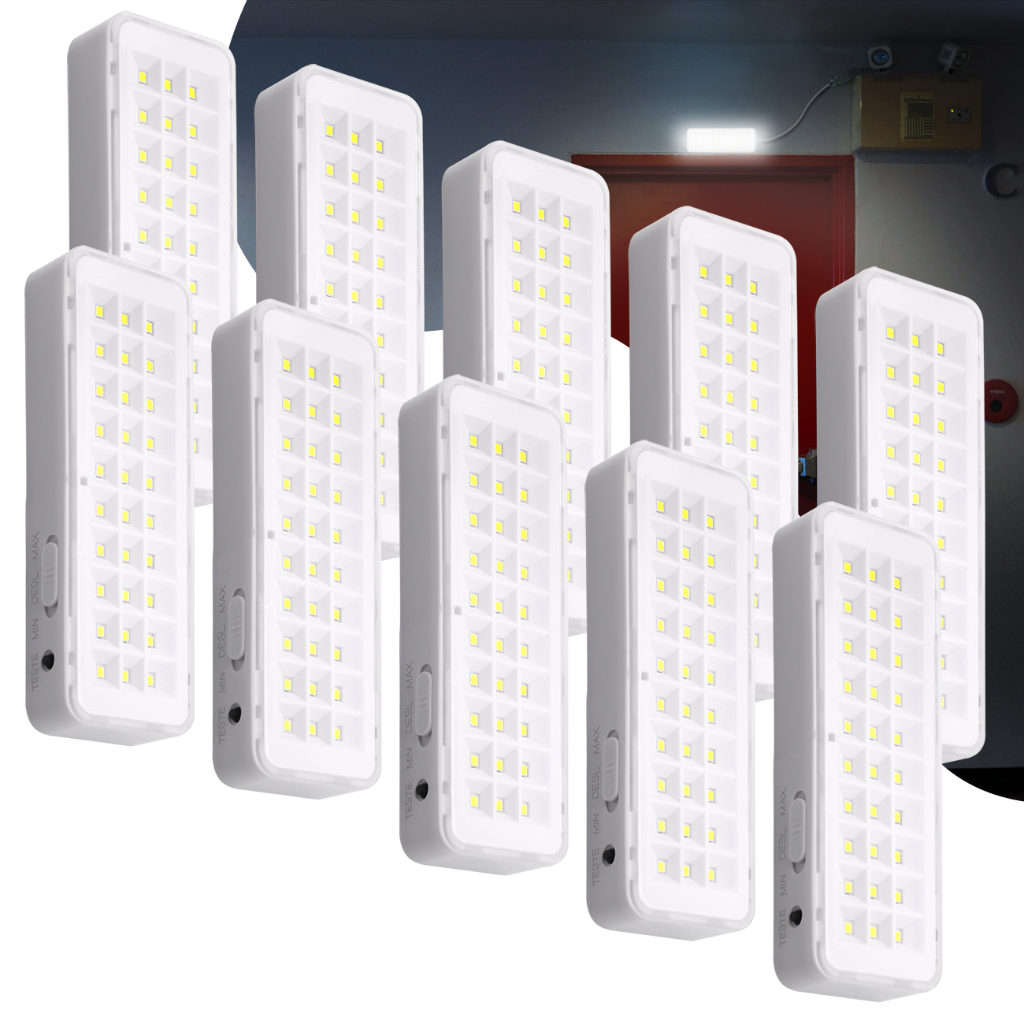 Kit 10 ou 20  Luminária Emergência Lâmpada 30Leds Portátil Recarregável Bivolt Led Branco Frio | Shopee Brasil