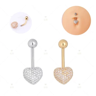 Piercing Coração para Umbigo Pedraria Zircônia - Piercing Umbigo em Aço Cirúrgico