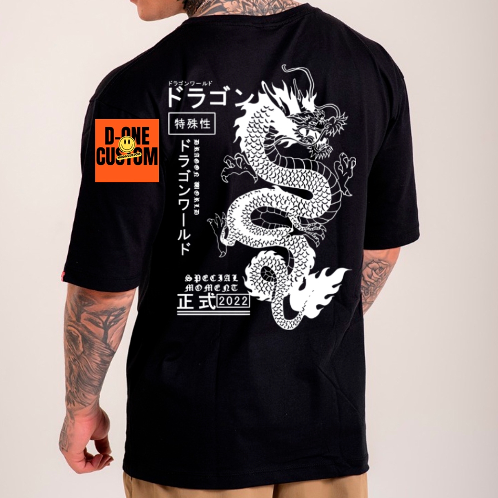 Camisa Camiseta Oversized Masculino E Feminino Dragão Chines Estampado Cultura Chinesa Letras Chinesas Mitologia Chinesa