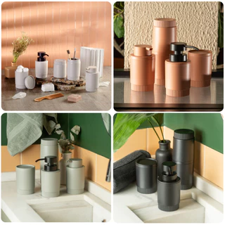 Kit Completo Banheiro Dórica OU 3 Peças Porta Sabonete Líquido + Porta Escova + Bandeja Organizadora