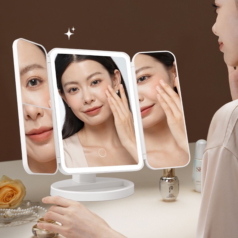 Espelho Aumento 3x Camarim Iluminação Led Dobravel Maquiagem -BA0601