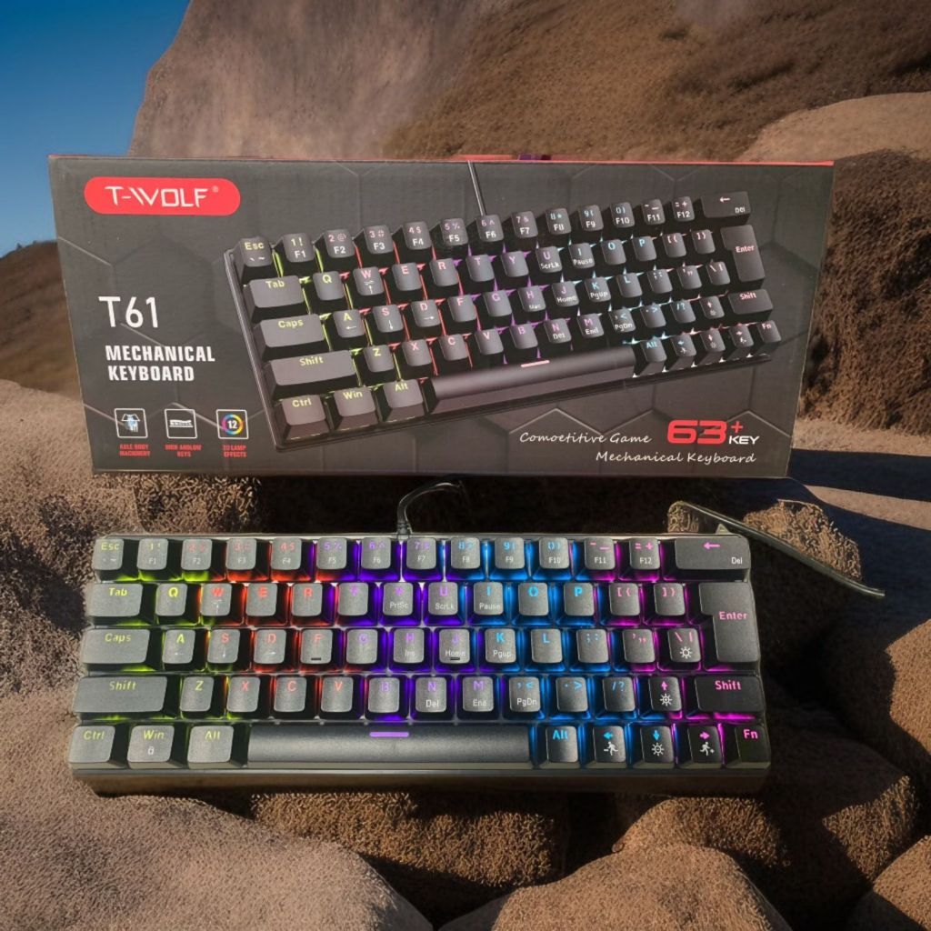 Teclado mecânico projetado para jogadores, switch azul 60% T61