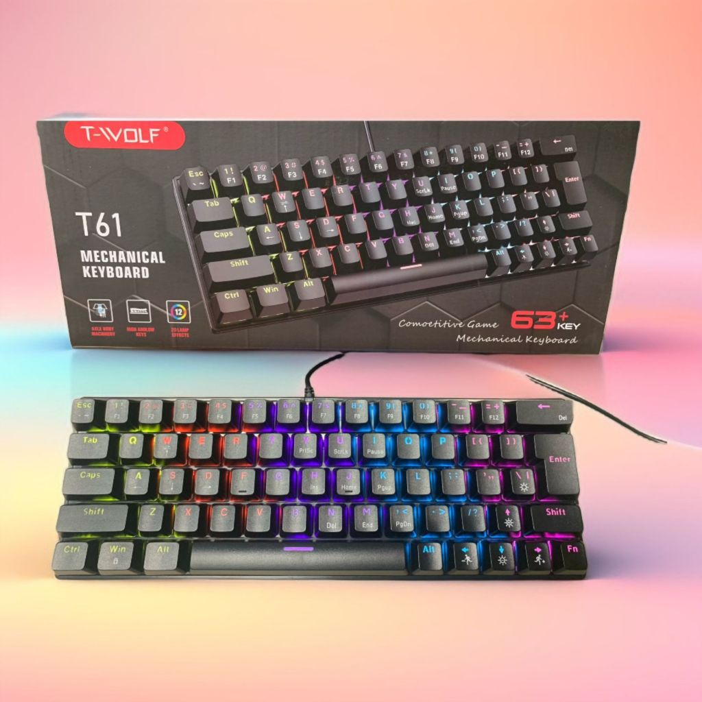Teclado Mecânico Gamer Inteligente Pequeno Switch Azul 60% com RGB LEHMOX - LEY-2079 e T61 63+KEY