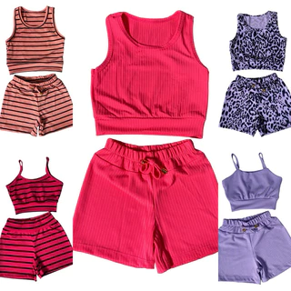 Conjunto Croped Com Short Alcinha Canelado/ Conjunto Infantil Modinha Verão/ Tendencia