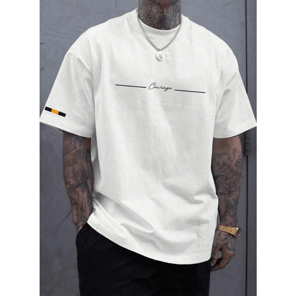 Camiseta Camisa Masculina Courage Branca 100% Algodão