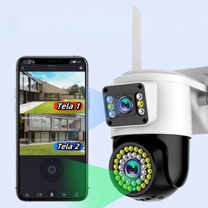 Câmera De Segurança Lente Dupla ICSEE IP66 Wi-Fi 360° Sensor Movimento Visão Noturna 2 em 1 Fixa-JK-001