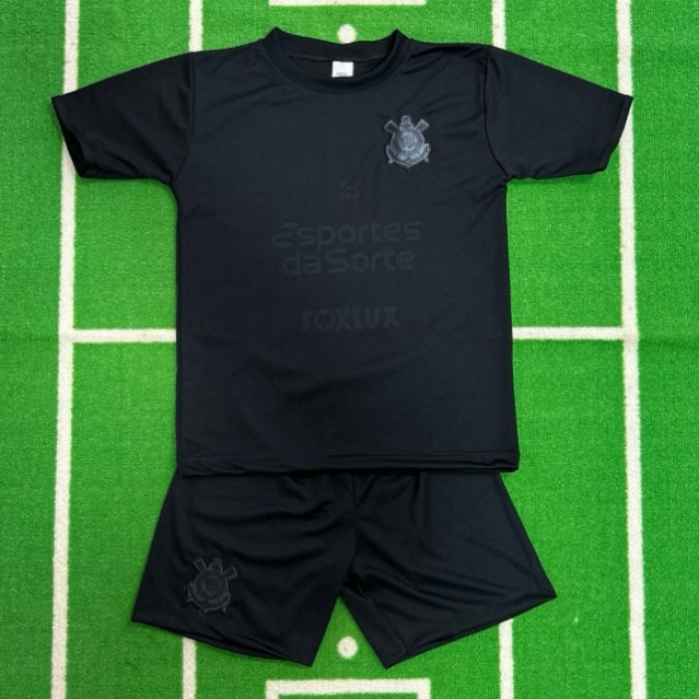CONJUNTO INFANTIL CORINTHIANS MEMPHIS PRETO Camiseta Shorts Bermuda Camisa Futebol masculino