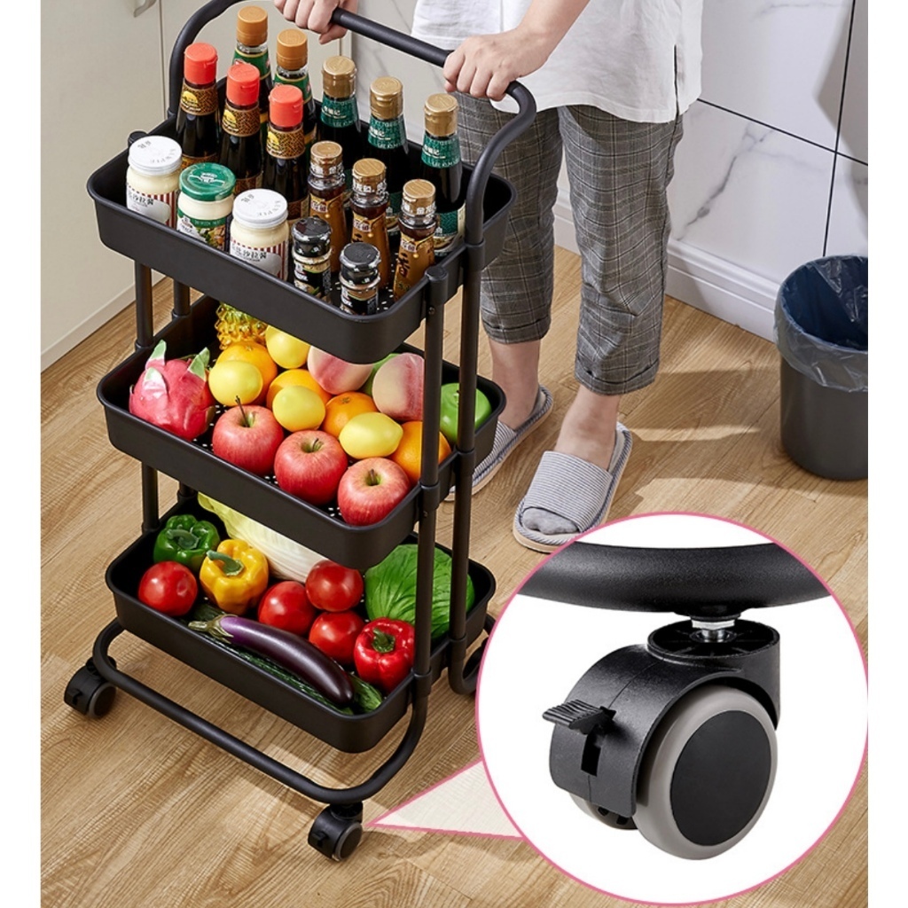 Carrinho Organizador Multiuso Com Rodinhas Banheiro Lavanderia 3 Prateleiras Aço+pps -HX432