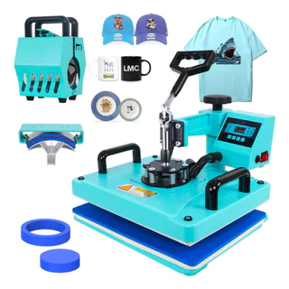 Combo 5 Em 1 Prensa Térmica De Sublimação Cor Azul Para Camiseta Chinelo Boné Mecolour em Oferta na Shopee