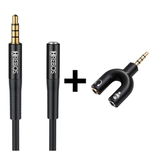Cabo Prolongador P2 de 1 Metro para Fones de Ouvido + 1 Plug Adaptador Divisor p2 p3