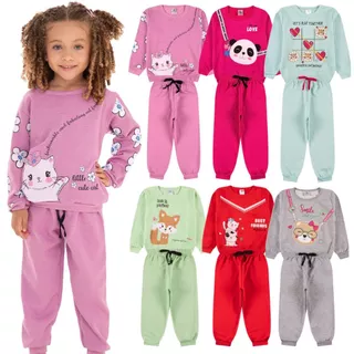 Kit Sortido 4 Peças de Roupas Feminino Infantil Inverno – 2 blusas casacos + 2 calças de 1 ao 10
