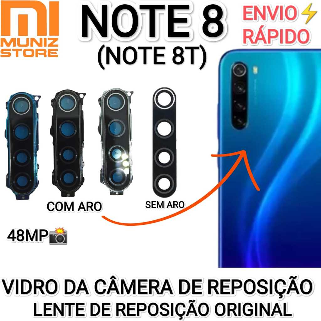 Vidro Redmi Note 8/8T Xiaomi Lente das Câmeras 100% Original de ...