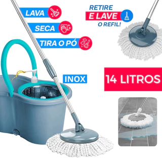 Mop Giratorio 14L Centrífuga Inox Rodo de Limpeza Esfregao Mopi Grande Mobi Grande De Casa