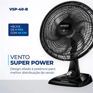 Ventilador de Mesa Mondial VSP-40-B 40cm, 6 Pás, 140W, Preto