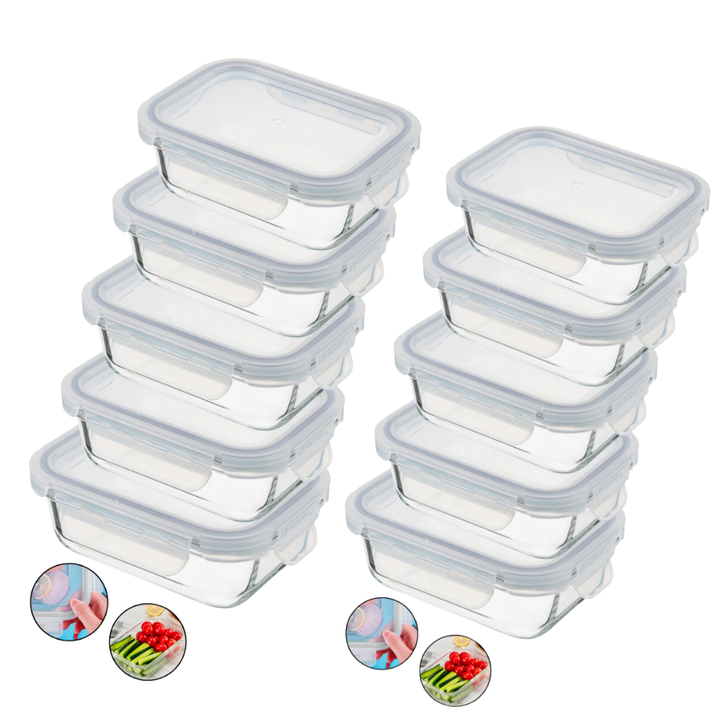 Jogo 10 Pote de Vidro Hermético Marmita Tampa 4 Travas 640ml