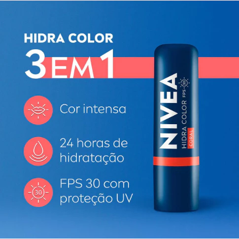 NIVEA Hidratante Labial Hidra Color Coral 4,8g