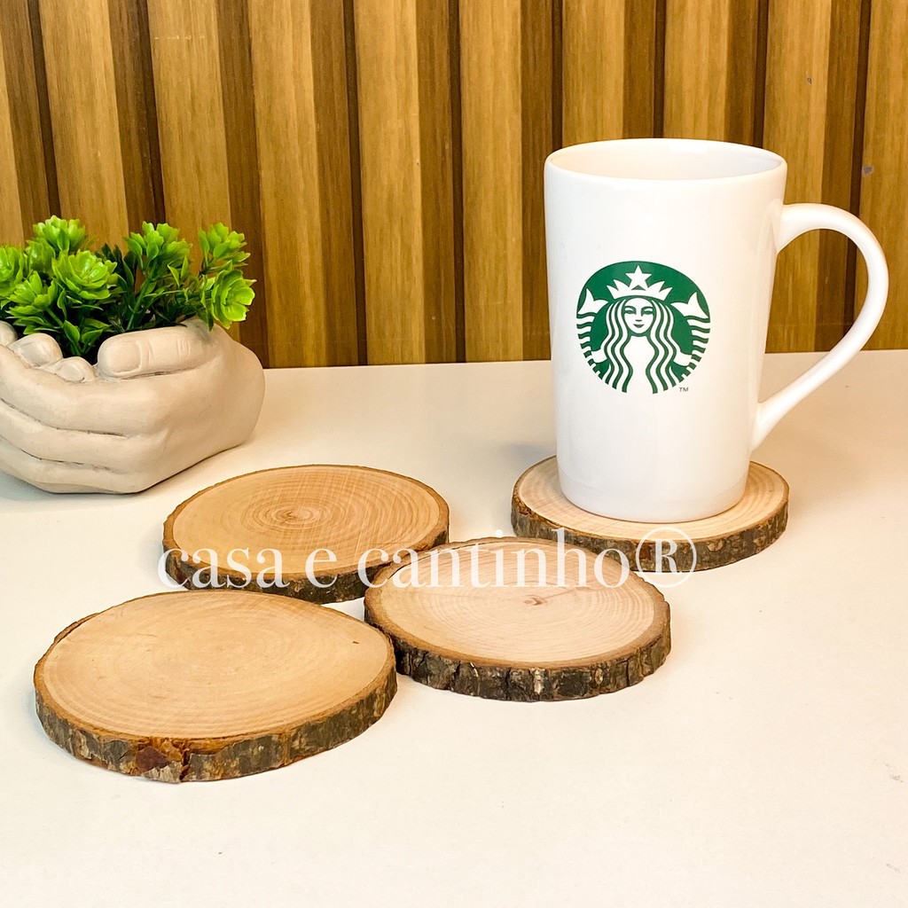 Kit 4 Porta Copos, Xícaras e Canecas de Bambu para Mesa Posta